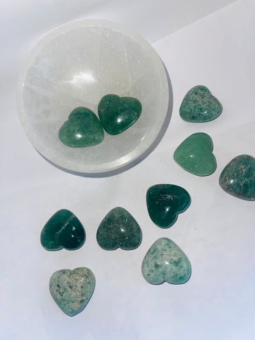 Aventurine hearts carved