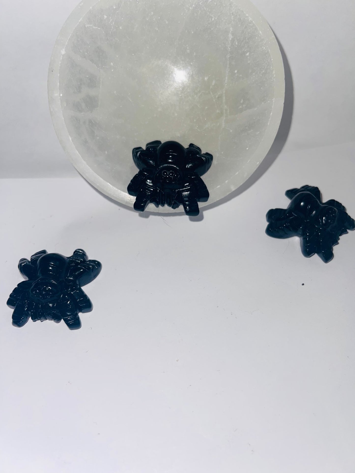 Black obsidian carved spider
