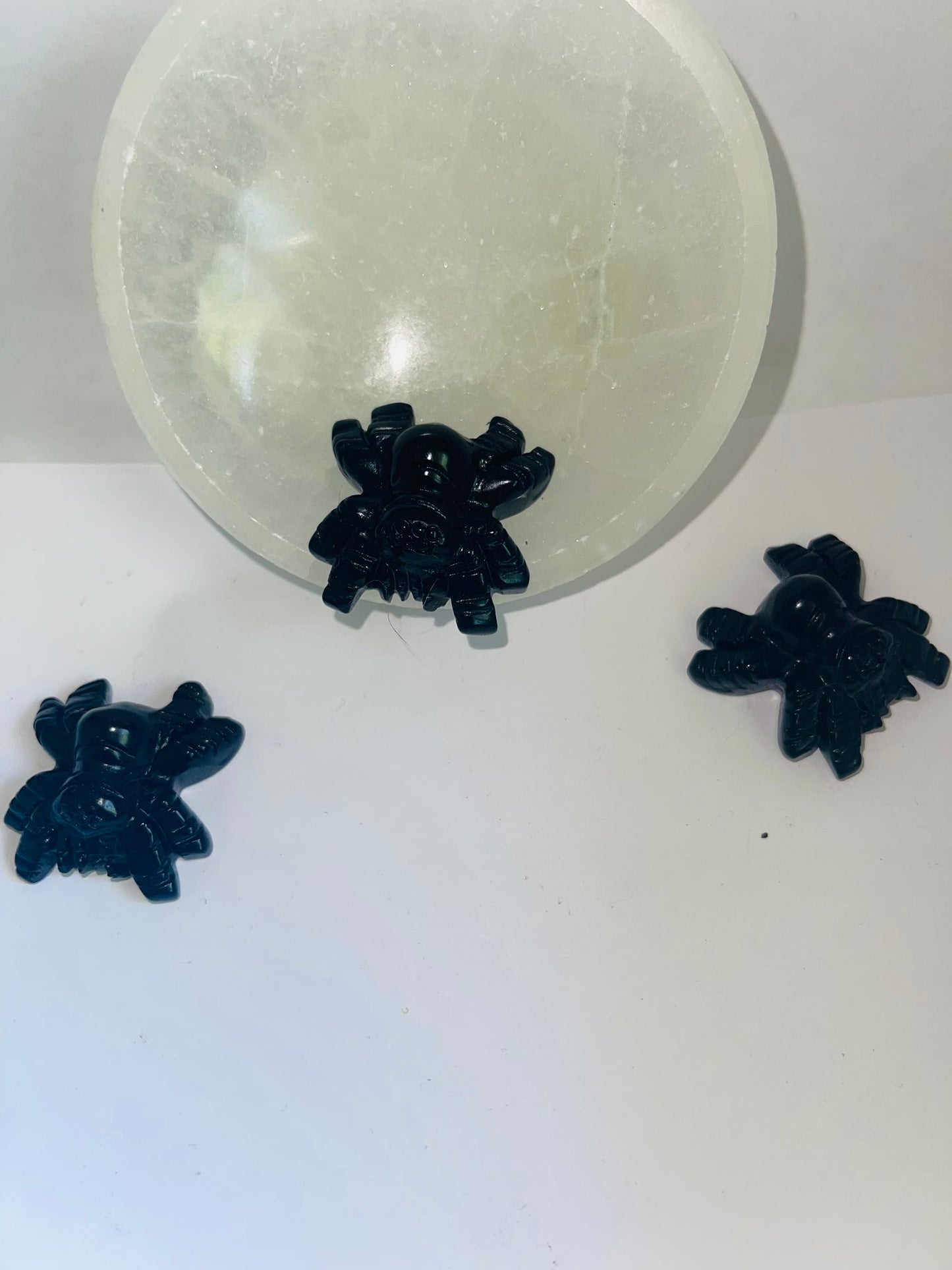 Black obsidian carved spider