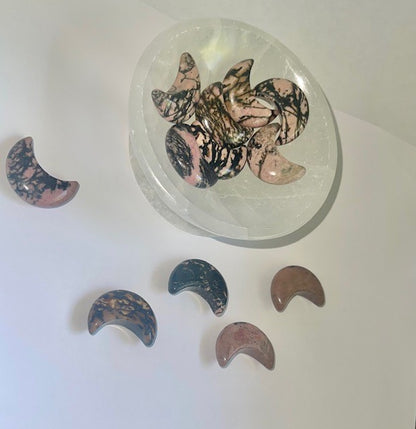 rhodochrosite half moon carved