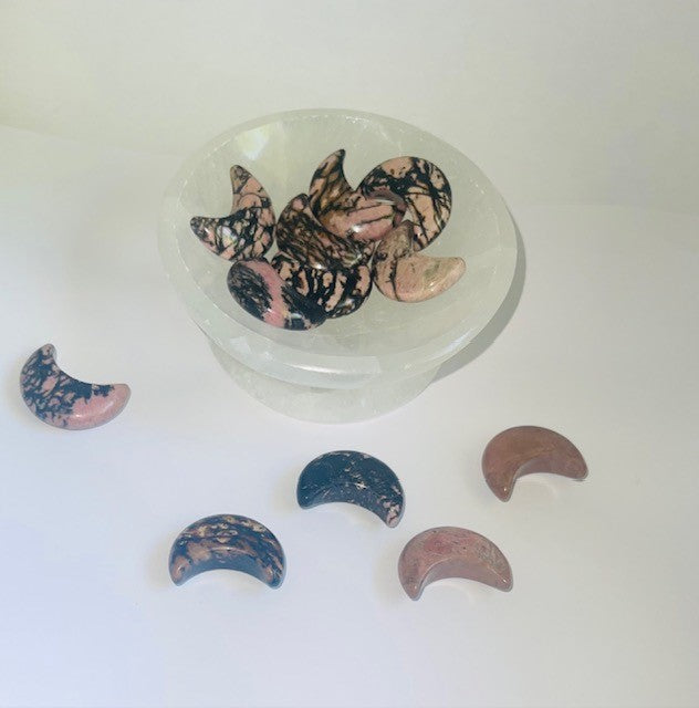 rhodochrosite half moon carved