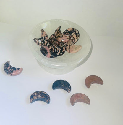 rhodochrosite half moon carved